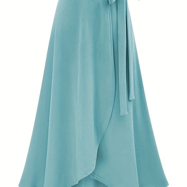 Solid Ruffle Hem Skirts, Elegant High Waist Tied Midi Skirts, Women's Clothing