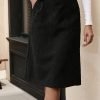 Split Hem Knee Length Sheath Skirt, Elegant Slant Pockets High Waist Skirt For Spring & Summer, Women's Clothing