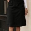Split Hem Knee Length Sheath Skirt, Elegant Slant Pockets High Waist Skirt For Spring & Summer, Women's Clothing