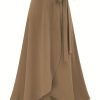 Solid Ruffle Hem Skirts, Elegant High Waist Tied Midi Skirts, Women's Clothing