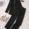 342a6fae-56c6-460b-8e95-b09c71fca3b6-1 Elegant Office Pants Set, Belted Lapel Long Sleeve Slim Blazer & High Waist Straight Leg Loose Pants, Women's Clothing