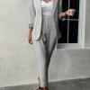 Elegant Solid Color Pants Set, Single Breasted Lapel Balzer & High Waist Straight Leg Pants, Women's Clothing