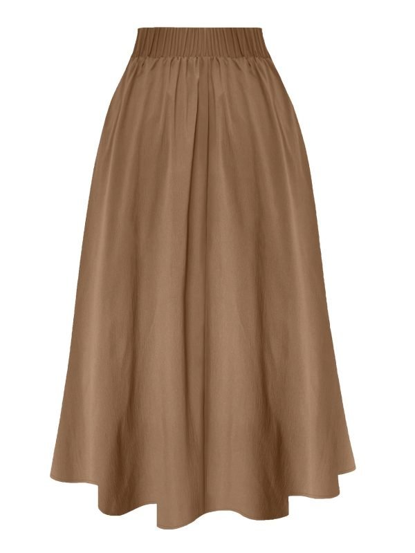 Women's Elegant Skirt, Plus Size Solid Button Decor Elastic High Rise Ruffle Hem Swing Maxi Skirt