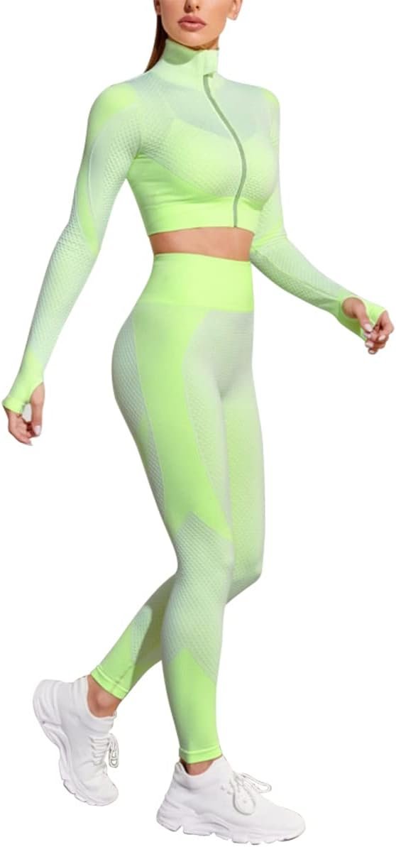 Women's 3 Piece Outfits Tracksuit Workout Set Sports Bra High Waist Yoga Gym Leggings and Crop Top