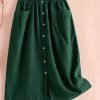 Button Front Pocket Design Skirt, Elegant Elastic Waist Split Hem Skirt For Spring & Fall, Women's Clothing