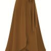 Solid Ruffle Hem Skirts, Elegant High Waist Tied Midi Skirts, Women's Clothing