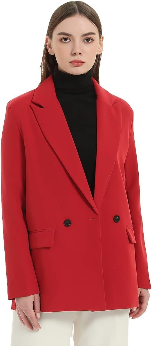 Women's Casual Long Sleeve Lapel Oversized Button Work Office Blazer Suit Jacket