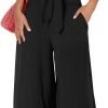 Women's Summer 2 Piece Outfits 2024 Cap Sleeve V Neck Belted Crop Tops Wide Leg Pant Sets Casual Tracksuit