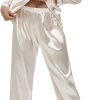 Women's Silk Satin Pajamas Set Long Sleeve Sleepwear Soft Pjs Set Two Piece Button Down Loungewear Pj Set