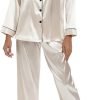 Women's Silk Satin Pajamas Set Long Sleeve Sleepwear Soft Pjs Set Two Piece Button Down Loungewear Pj Set