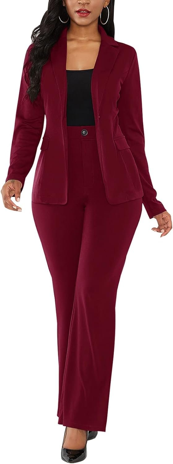 Womens Two Piece Blazer Outfits Long Sleeve Slim Fit Jacket with Long Pants Suit Set for Work