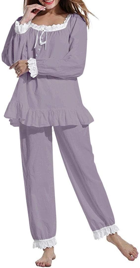 Women Pajamas Set Cotton Long Sleeve Button Down Sleep Shirt Womens Loungewear Set Cotton Nightie