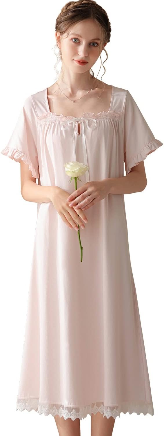 Women's  Nightgowns Sleepshirts Lace Ruffle Princess Nightdress