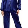 Women's Silk Satin Pajamas Set Long Sleeve Sleepwear Soft Pjs Set Two Piece Button Down Loungewear Pj Set