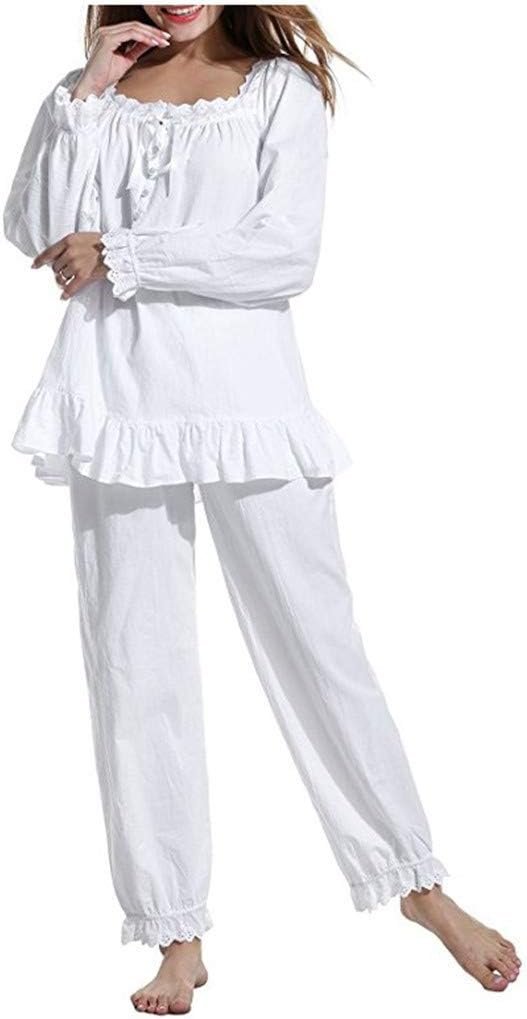 Women Pajamas Set Cotton Long Sleeve Button Down Sleep Shirt Womens Loungewear Set Cotton Nightie