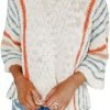 51Jm0PBRb-L._AC Womens 2024 Cute Spring Summer Color Block Striped Lightweight Comfy Cable Knit Beach Boho Clothes Pullover Sweaters