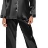 Women's Silk Satin Pajamas Set Long Sleeve Sleepwear Soft Pjs Set Two Piece Button Down Loungewear Pj Set