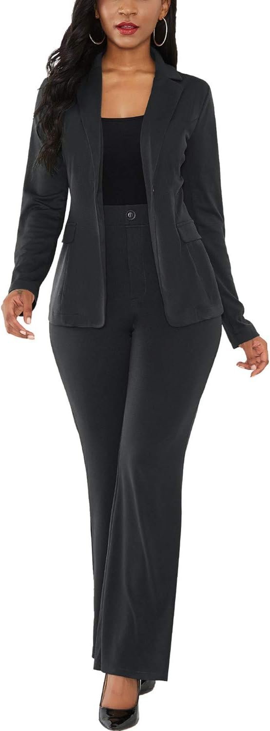 Womens Two Piece Blazer Outfits Long Sleeve Slim Fit Jacket with Long Pants Suit Set for Work
