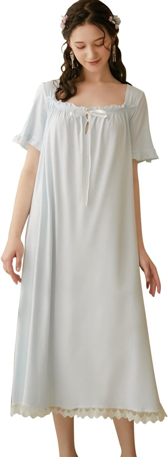 Women's  Nightgowns Sleepshirts Lace Ruffle Princess Nightdress