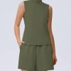 Women's Summer 2 Piece Outfits Mock Neck Tank Top High Waisted Shorts Lounge Sets 2024 Fashion Tracksuit