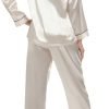 Women's Silk Satin Pajamas Set Long Sleeve Sleepwear Soft Pjs Set Two Piece Button Down Loungewear Pj Set