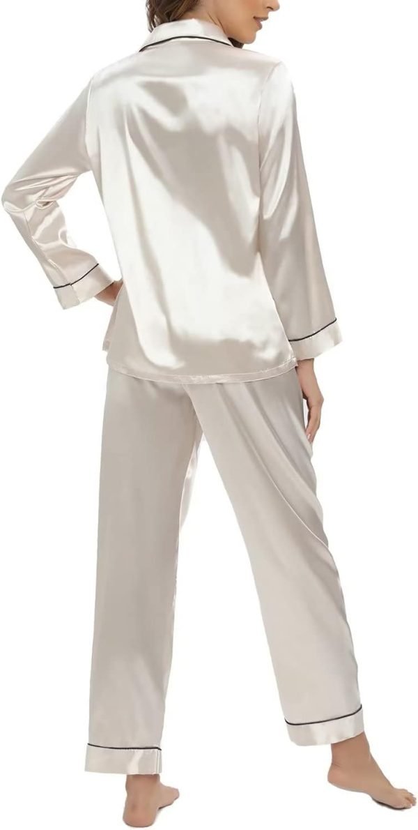 Women's Silk Satin Pajamas Set Long Sleeve Sleepwear Soft Pjs Set Two Piece Button Down Loungewear Pj Set