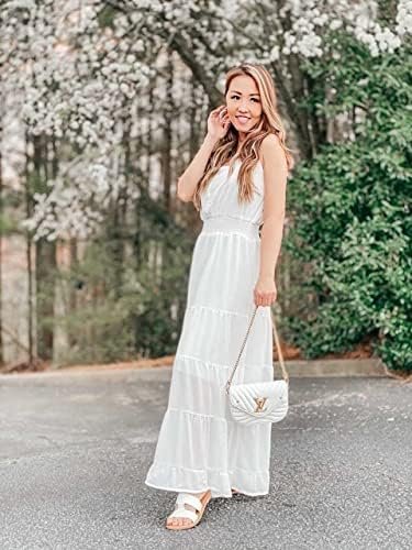 Womens Summer Spaghetti Strap Sleeveless High Waist Beach Long Maxi Sun Dress