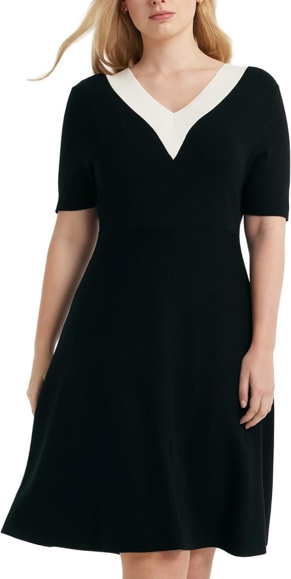 Blue Mini Sweater Dress for Women, Button up 3/4 Sleeve Knit Dresses for Teacher Work Business