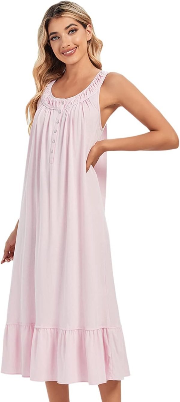 Cotton Nightgown for Women Sleeveless Loungewear Comfy Soft Sleepwear Long Sleepdress Loose Full Length Nightdress