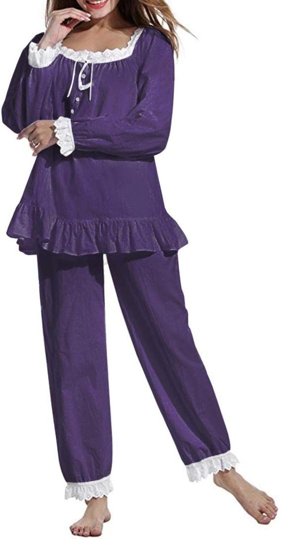 Women Pajamas Set Cotton Long Sleeve Button Down Sleep Shirt Womens Loungewear Set Cotton Nightie