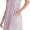 Womens Ruffle Nightgown Cotton Sleeveless Nightdress Soft Printed Night gown with Pockets