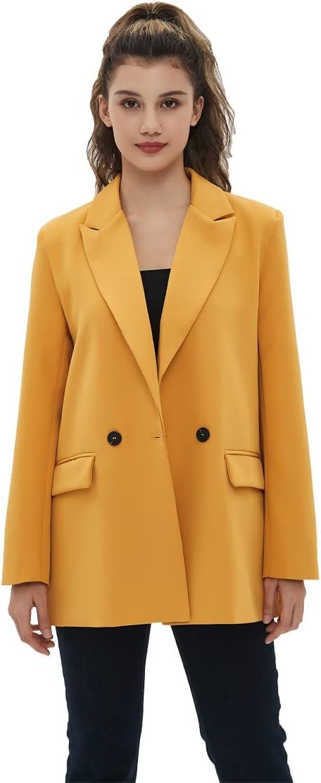 Women's Casual Long Sleeve Lapel Oversized Button Work Office Blazer Suit Jacket