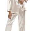 Women's Silk Satin Pajamas Set Long Sleeve Sleepwear Soft Pjs Set Two Piece Button Down Loungewear Pj Set