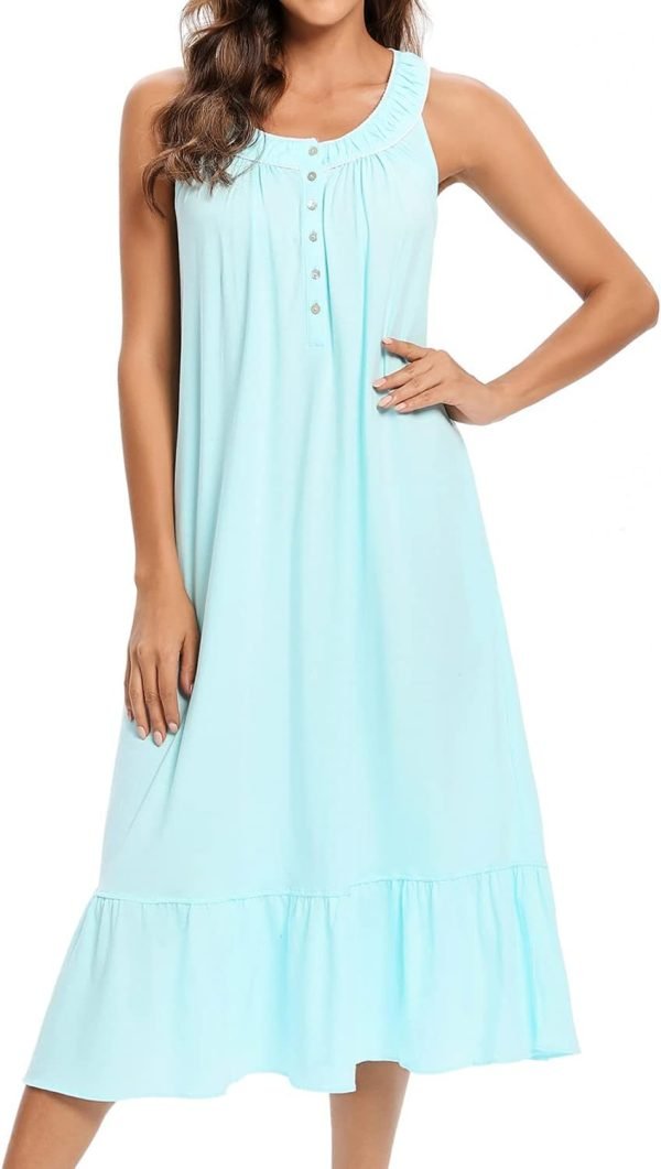 Cotton Nightgown for Women Sleeveless Loungewear Comfy Soft Sleepwear Long Sleepdress Loose Full Length Nightdress