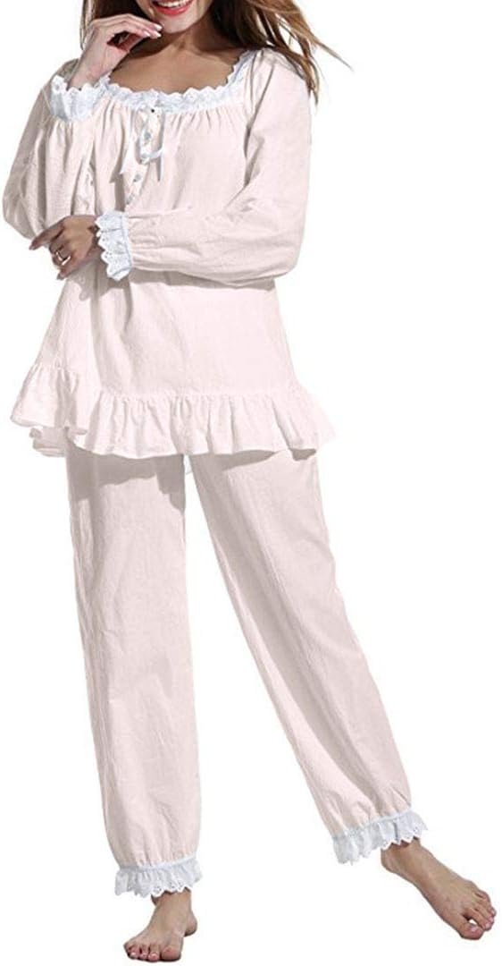 Women Pajamas Set Cotton Long Sleeve Button Down Sleep Shirt Womens Loungewear Set Cotton Nightie