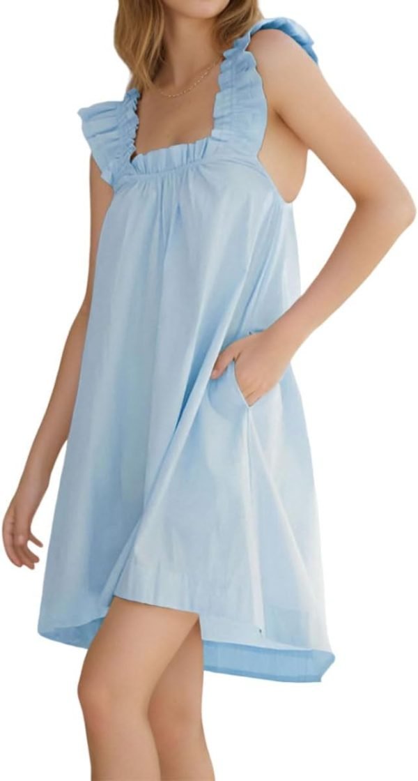 Womens Ruffle Nightgown Cotton Sleeveless Nightdress Soft Printed Night gown with Pockets