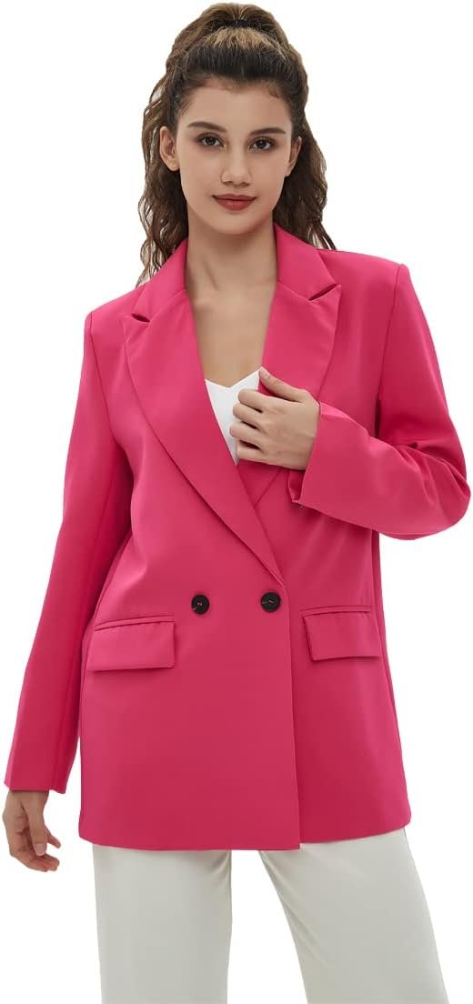 Women's Casual Long Sleeve Lapel Oversized Button Work Office Blazer Suit Jacket