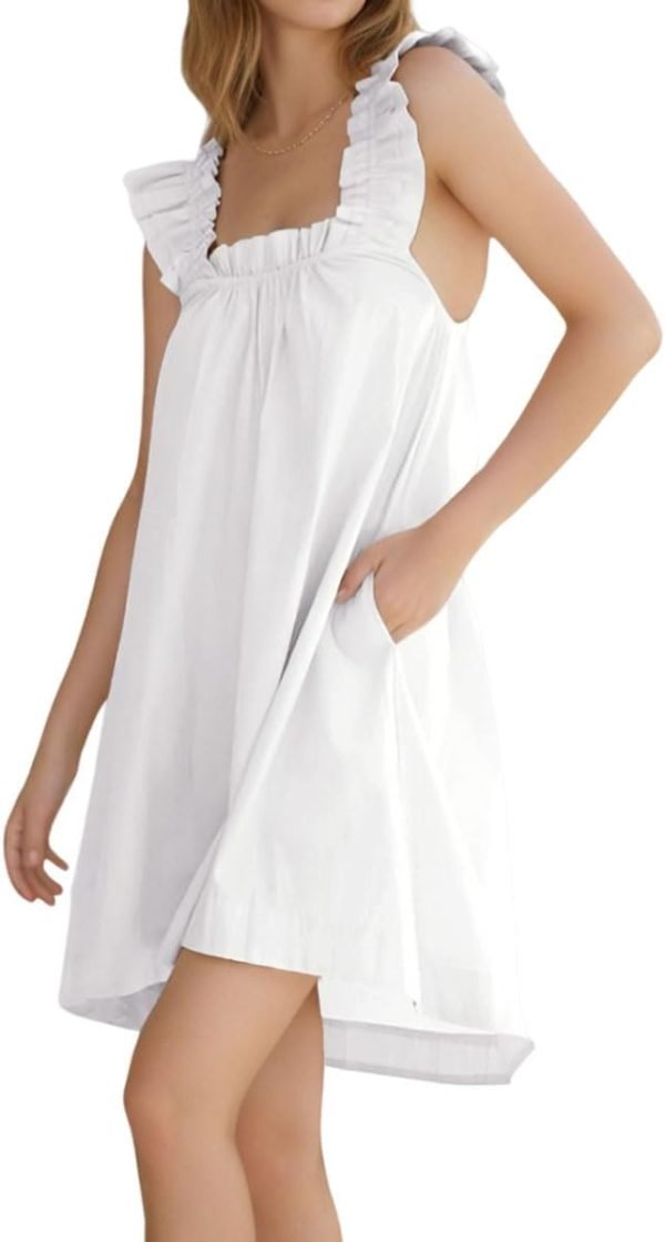 Womens Ruffle Nightgown Cotton Sleeveless Nightdress Soft Printed Night gown with Pockets