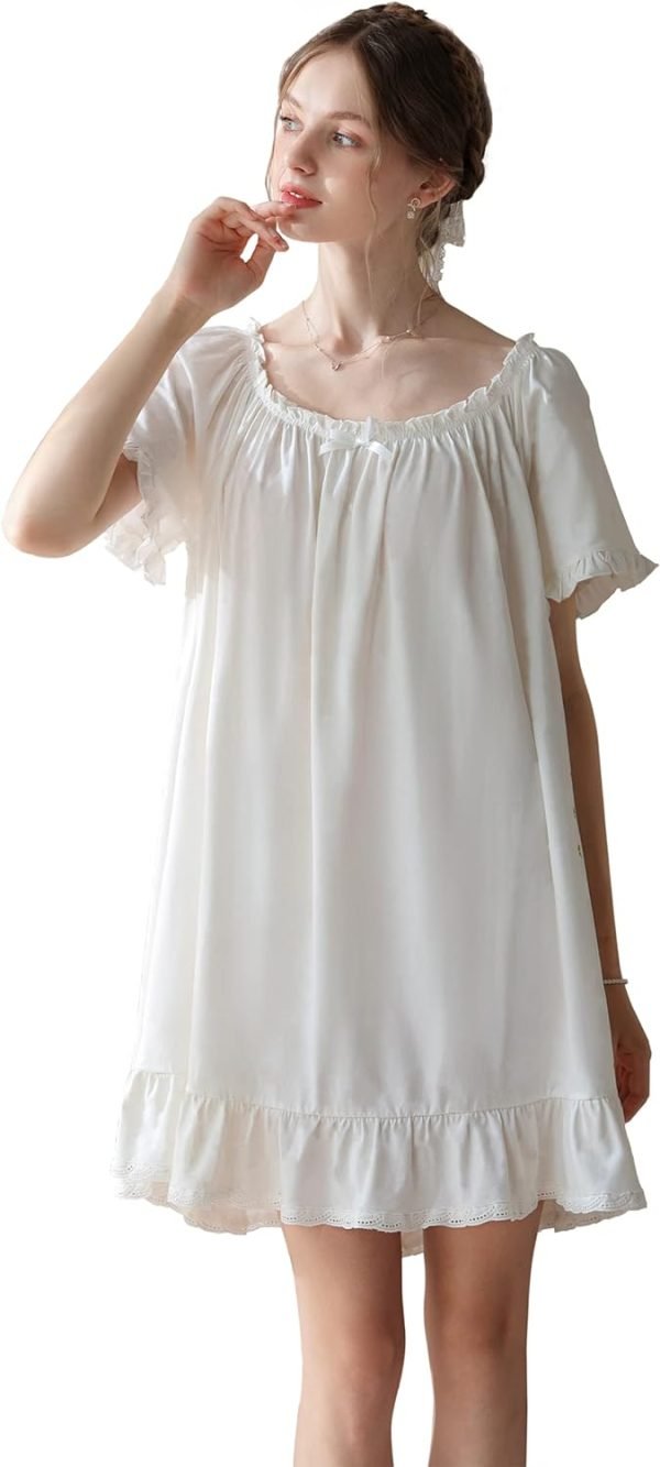 Women's Cotton Nightgowns Vintage Lightweight Gown Sets Short Sleeve Princess Nightdress