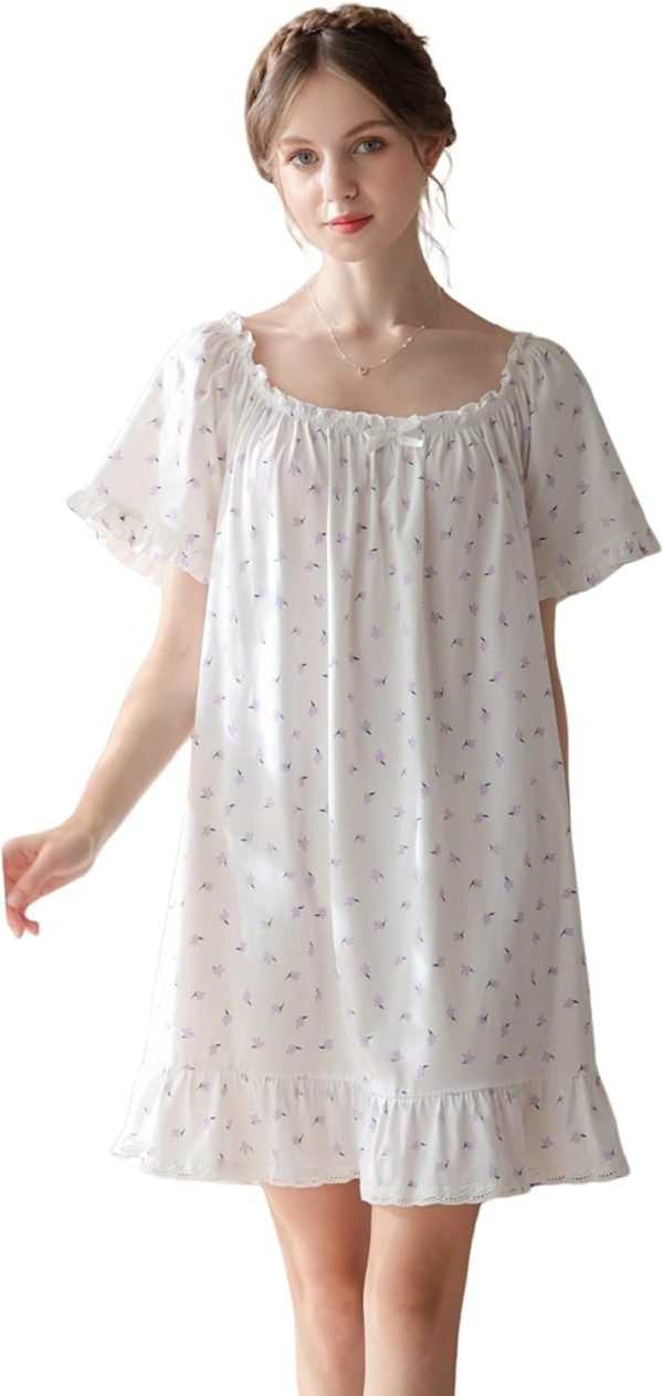 Women's Cotton Nightgowns Vintage Lightweight Gown Sets Short Sleeve Princess Nightdress