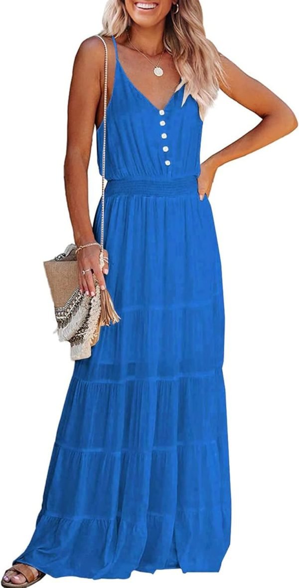 Womens Summer Spaghetti Strap Sleeveless High Waist Beach Long Maxi Sun Dress