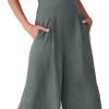 ANRABESS Women's Summer Wide Leg Linen Jumpsuits Dressy V Neck Sleeveless Casual Pants Rompers 2024 Vacation Beach Outfits