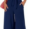 Women's Summer 2 Piece Outfits 2024 Cap Sleeve V Neck Belted Crop Tops Wide Leg Pant Sets Casual Tracksuit