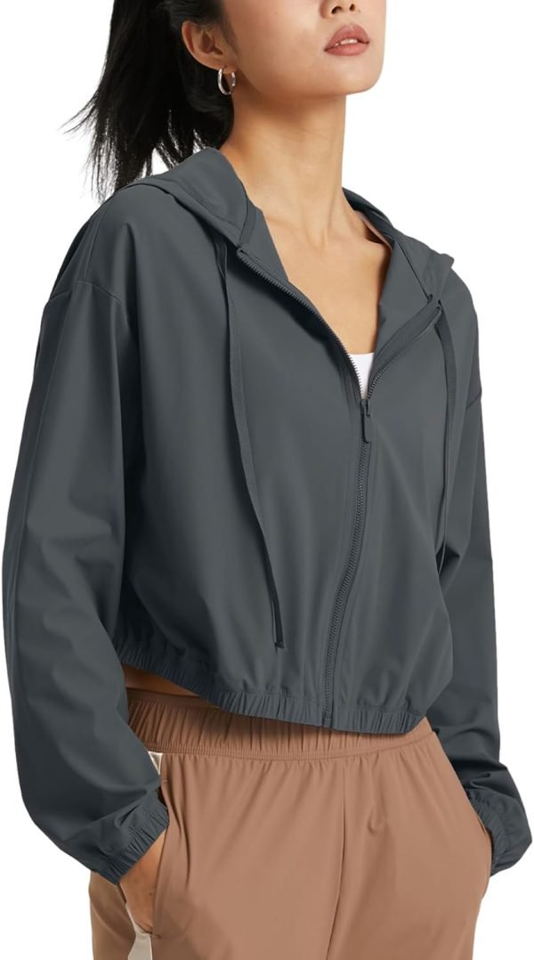 Women's UPF 50+ UV Sun Protection Cropped Jackets Athletic Running Workout Shirts Zip Up Hoodie Outdoor Jackets