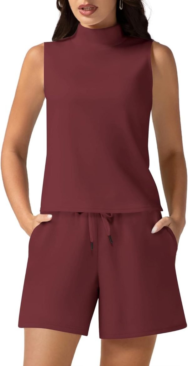 Women's Summer 2 Piece Outfits Mock Neck Tank Top High Waisted Shorts Lounge Sets 2024 Fashion Tracksuit