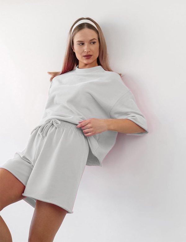 Women's 2 Piece Outfits Lounge Sets Crew Neck Short Sleeve Pullover Tops High Waisted Shorts Tracksuits