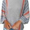 614l-6vbXyL._AC Womens 2024 Cute Spring Summer Color Block Striped Lightweight Comfy Cable Knit Beach Boho Clothes Pullover Sweaters