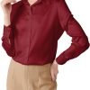 Womens Satin Solid Blouse Bow Tie Neck Button Down Shirts Long Sleeve Office Work Blouses Dressy Tops for Ladies Casual