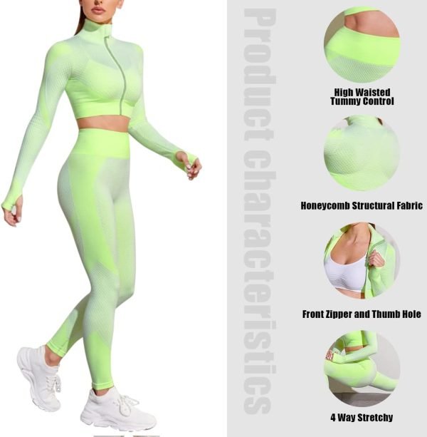 Women's 3 Piece Outfits Tracksuit Workout Set Sports Bra High Waist Yoga Gym Leggings and Crop Top