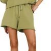 Women's 2 Piece Outfits Lounge Sets Crew Neck Short Sleeve Pullover Tops High Waisted Shorts Tracksuits